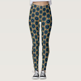 Blauw en geel eenvoudig bloemmotief leggings