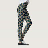 Blauw en geel eenvoudig bloemmotief leggings (Rechts)