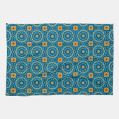 Blauw en geel Elegant Boho Geometric Pattern Theedoek (Horizontaal)