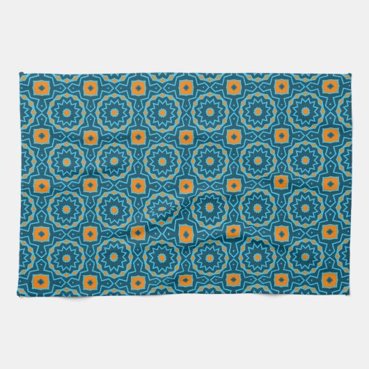 Blauw en geel Elegant Boho Geometric Pattern Theedoek (Horizontaal)