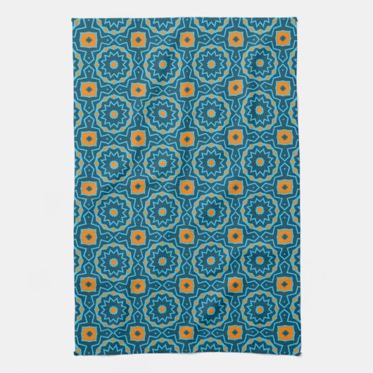 Blauw en geel Elegant Boho Geometric Pattern Theedoek (Verticaal)
