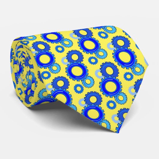 Blauw en geel Engineering Gears Stijlvol Stropdas (Opgerold)