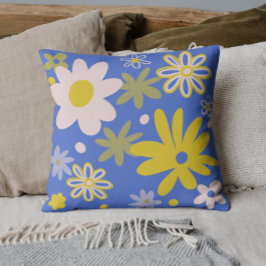 Blauw en geel felle bloemen kussen