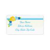 Blauw en Geel Floral Flowers personaliseren Adres Etiket (Voorkant)