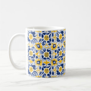 Blauw en geel, florale Azulejos Koffiemok