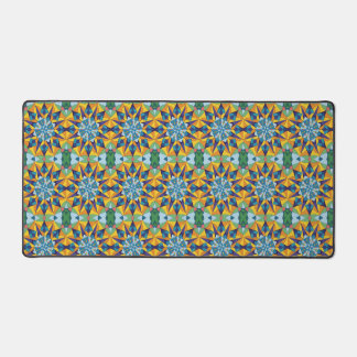 Blauw en geel fractaal geometrisch patroon bureaumat