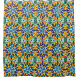 Blauw en geel fractaal geometrisch patroon douchegordijn