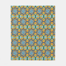 Blauw en geel fractaal geometrisch patroon fleece deken