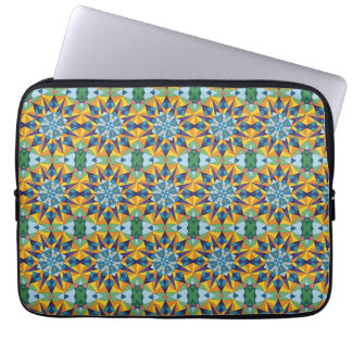 Blauw en geel fractaal geometrisch patroon laptop sleeve