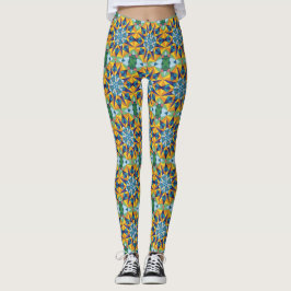 Blauw en geel fractaal geometrisch patroon leggings