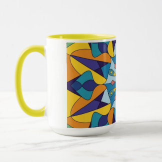 Blauw en geel fractaal geometrisch patroon mok