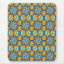Blauw en geel fractaal geometrisch patroon muismat