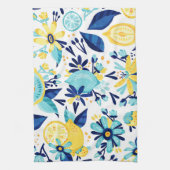 Blauw en geel fruit en bloemen theedoek (Verticaal)