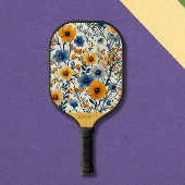Blauw en Geel Gebied Bloemen Modern Monogram Pickleball Paddle