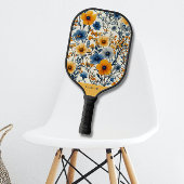 Blauw en Geel Gebied Bloemen Modern Monogram Pickleball Paddle