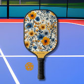 Blauw en Geel Gebied Bloemen Modern Monogram Pickleball Paddle