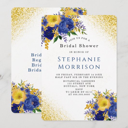 Blauw en geel gekleurd Vrijgezellenfeest van Flora Kaart (Voorkant / Achterkant)