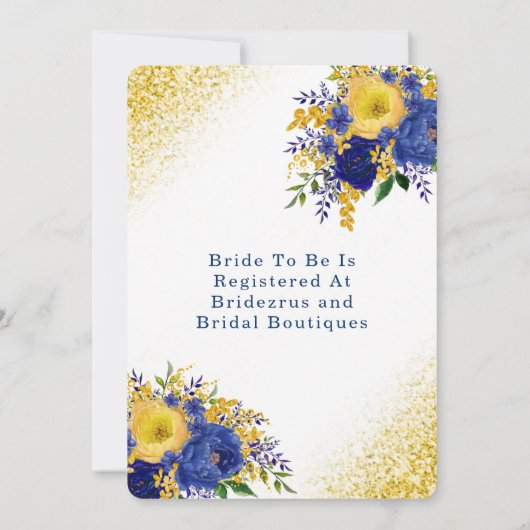 Blauw en geel gekleurd Vrijgezellenfeest van Flora Kaart (Achterkant)