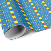 Blauw en geel Geometrisch Etnische Volk Kunstpatro Cadeaupapier (Rol Hoek)