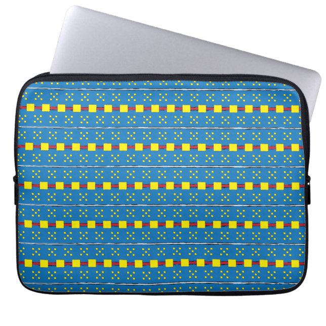 Blauw en geel Geometrisch Etnische Volk Kunstpatro Laptop Sleeve (Voorkant)