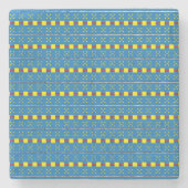 Blauw en geel Geometrisch Etnische Volk Kunstpatro Stenen Onderzetter (Voorkant)