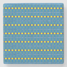 Blauw en geel Geometrisch Etnische Volk Kunstpatro Stenen Onderzetter