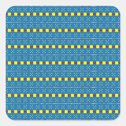 Blauw en geel Geometrisch Etnische Volk Kunstpatro Vierkante Sticker (Voorkant)