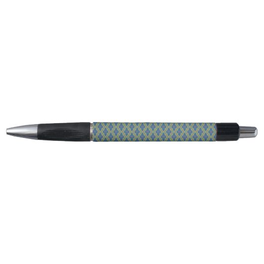 Blauw en Geel Geometrisch Patroon Pen (Voorkant)
