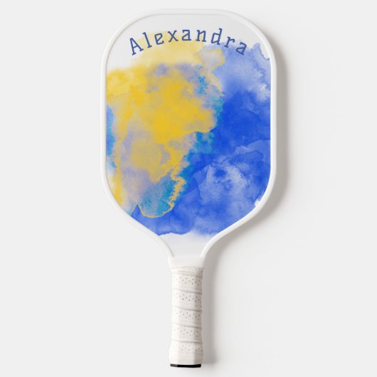 Blauw en geel, gepersonaliseerd pickleball paddle (Achterkant)