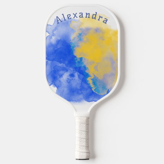 Blauw en geel, gepersonaliseerd pickleball paddle (Voorkant)