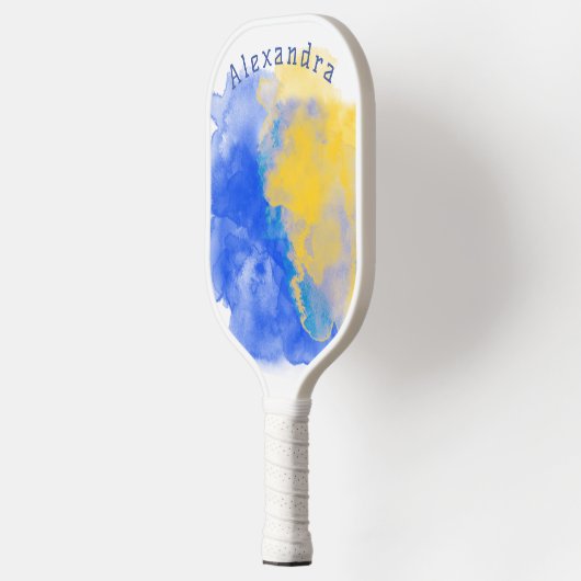 Blauw en geel, gepersonaliseerd pickleball paddle (Links)