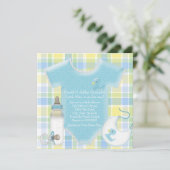 Blauw en geel geplakt Baby Boy Shower Kaart (Staand voorkant)