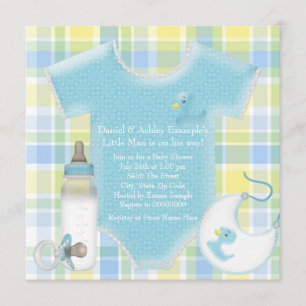 Blauw en geel geplakt Baby Boy Shower Kaart