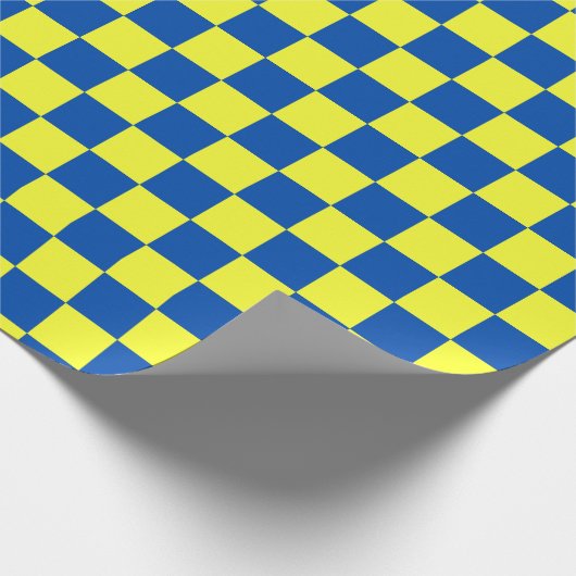 Blauw en geel geruit zonlicht cadeaupapier (Hoek)