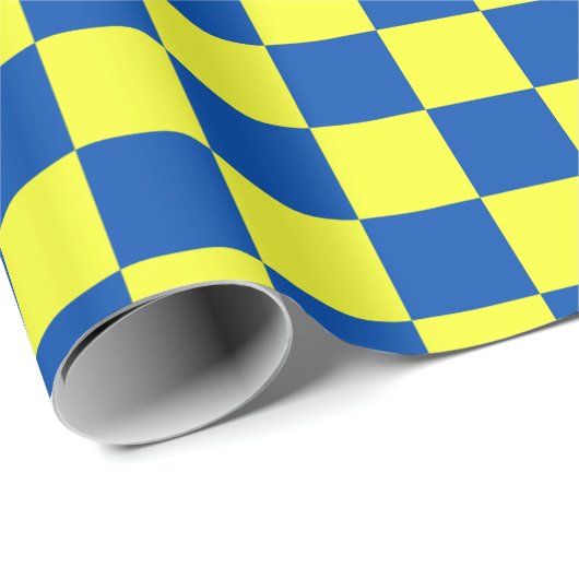 Blauw en geel geruit zonlicht cadeaupapier (Rol Hoek)