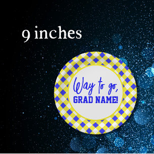 Blauw en Geel Geruite 9 inch Ronde Partij Papieren Bordje