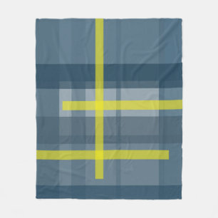 Blauw en geel geruite patroon fleece deken