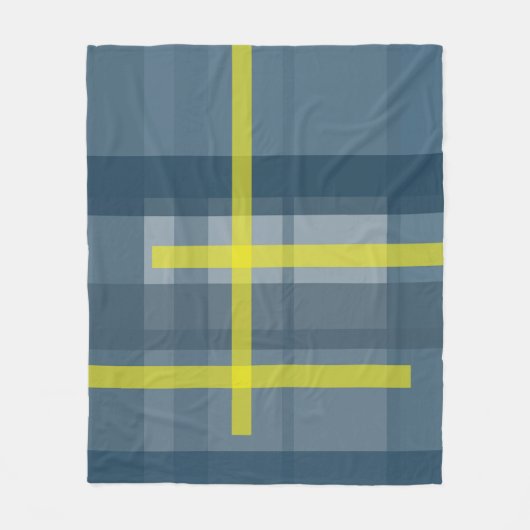 Blauw en geel geruite patroon fleece deken (Voorkant)