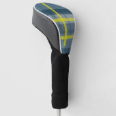 Blauw en geel geruite patroon golfheadcover (Schuin)