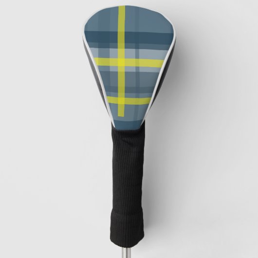 Blauw en geel geruite patroon golfheadcover (Voorkant)