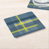 Blauw en geel geruite patroon kartonnen onderzetters (Schuin)
