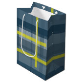 Blauw en geel geruite patroon medium cadeauzakje (Voorkant Gekanteld)