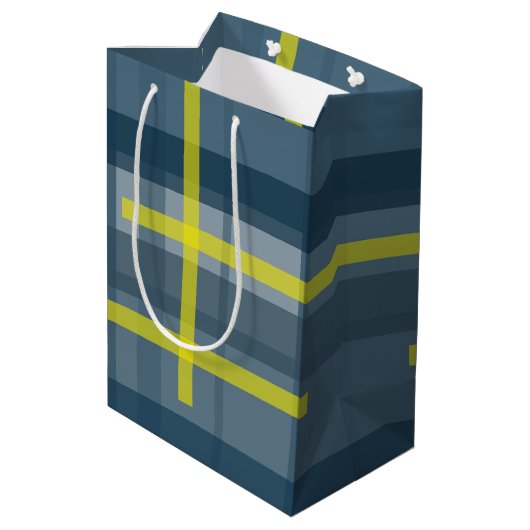 Blauw en geel geruite patroon medium cadeauzakje (Achterkant Gekanteld)