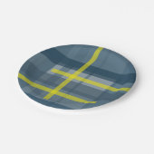 Blauw en geel geruite patroon papieren bordje (Gekanteld)