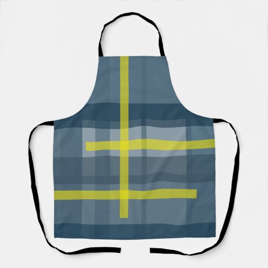 Blauw en geel geruite patroon schort (Voorkant)