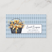 Blauw en geel geschenkmand visitekaartje (Voorkant)