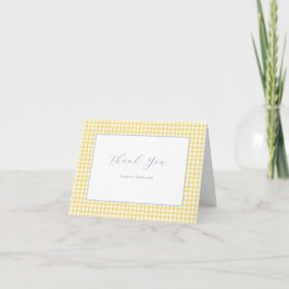 Blauw en geel Gingham gepersonaliseerd dank u Notitiekaartje