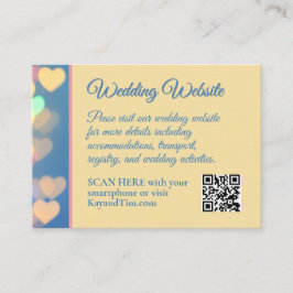 Blauw en geel gloeiende harten bruiloft informatiekaartje