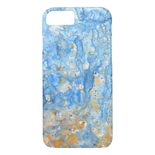 Blauw en Geel Goud Waterverf iPhone 7 Hoesje (Achterkant)