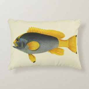Blauw en Geel Groepersvis, Vintage Zeeleven Accent Kussen
